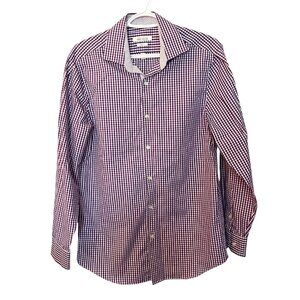 Perry Ellis Long Sleeved Button Down Purple Gingham Cotton Men's Shirt Size Med